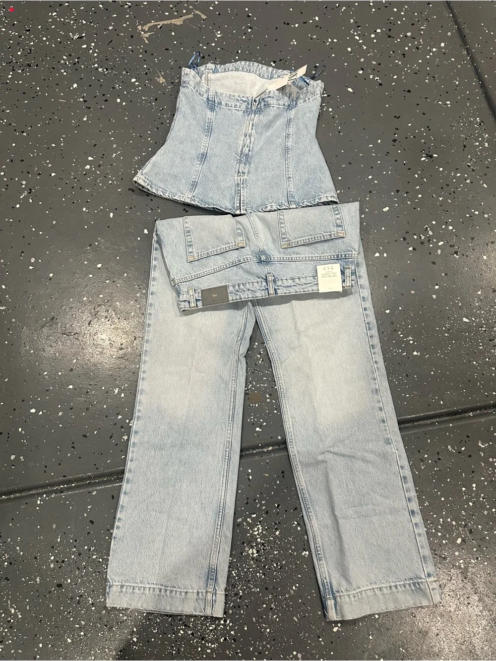 Zara Light Blue Denim Two-Piece: Corset Top & Straight Jeans